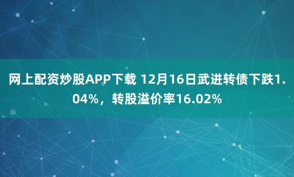 网上配资炒股APP下载 12月16日武进转债下跌1.04%，转股溢价率16.02%